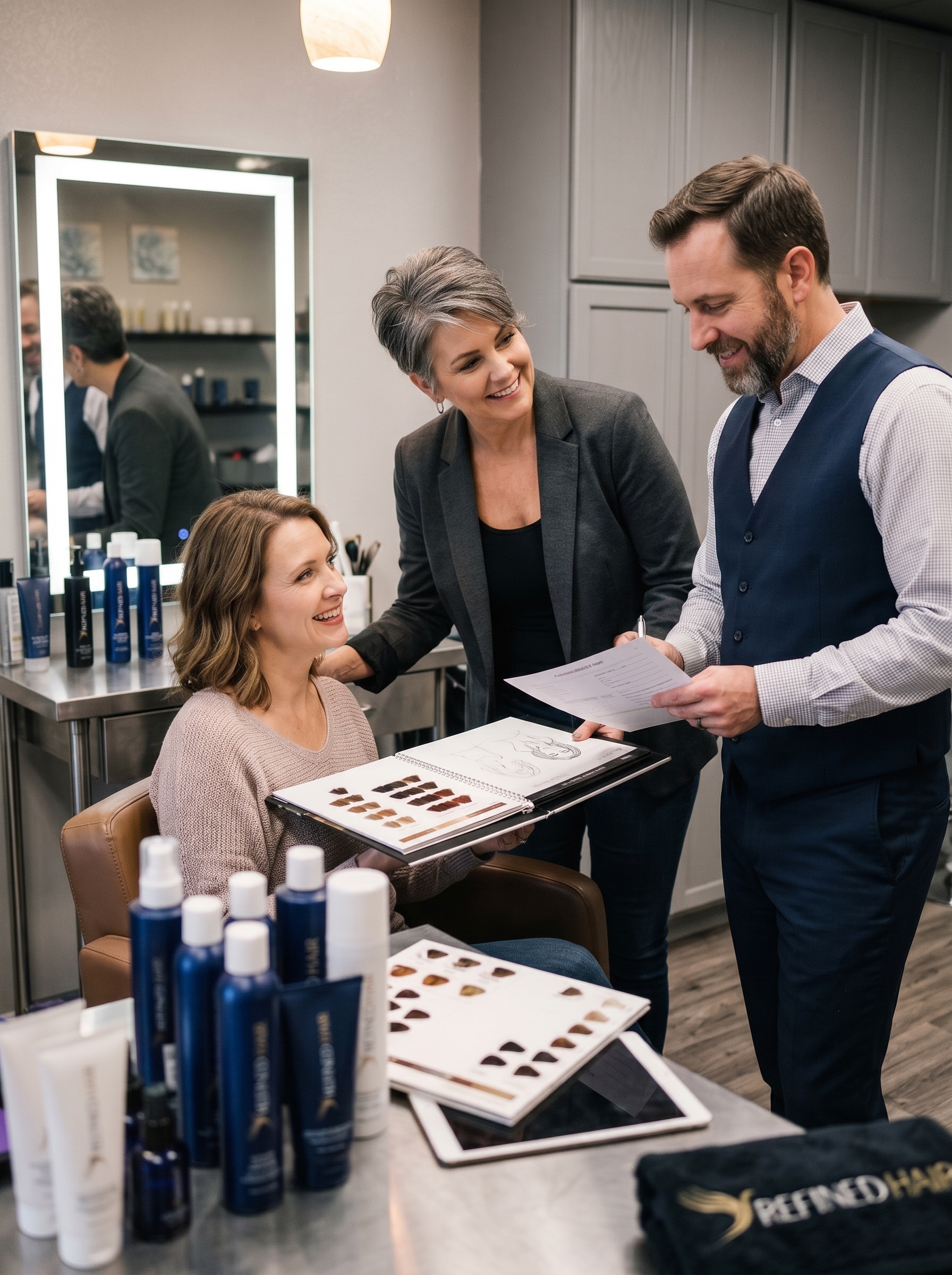 Client consultation at Refined Hair