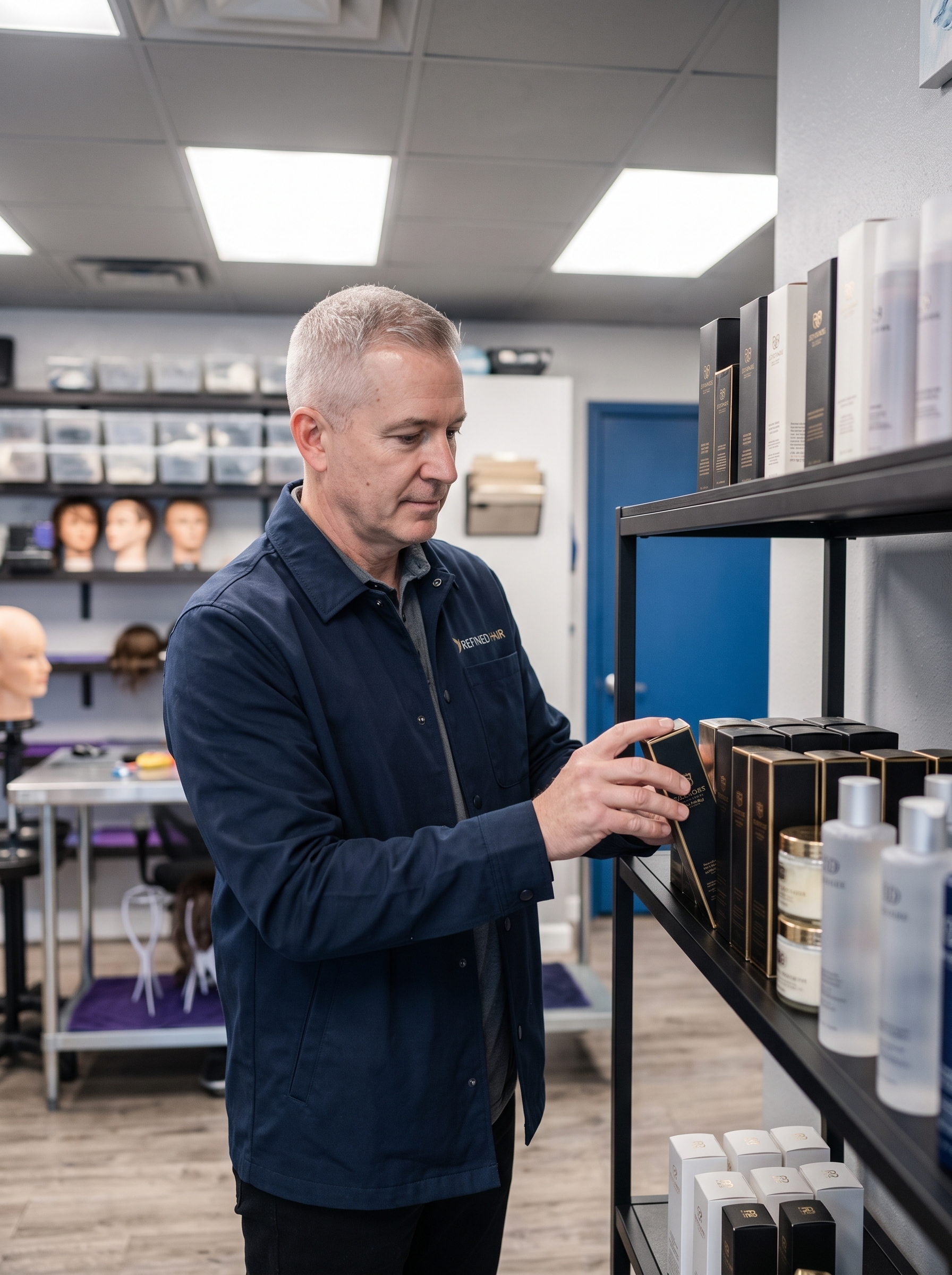 Team member selecting a product