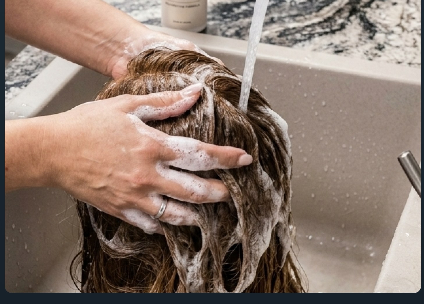 Washing a hair piece at the salon basin
