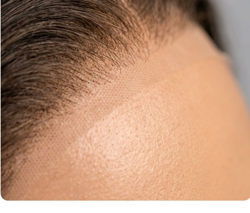Close-up of a natural-looking hairline