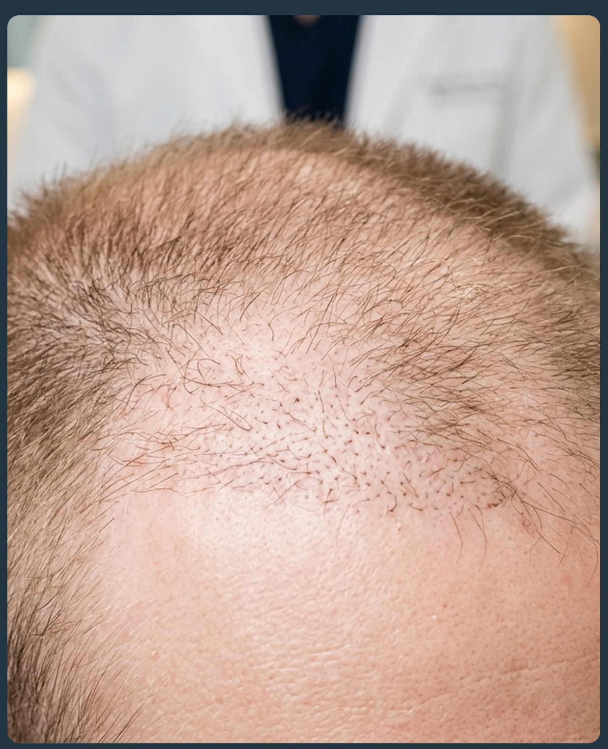 Close-up of a person's crown with regrowing hair