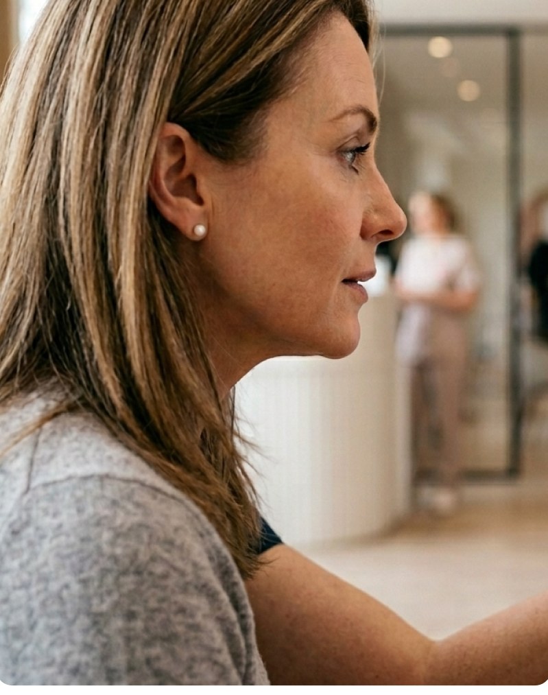 Woman in profile during a consultation