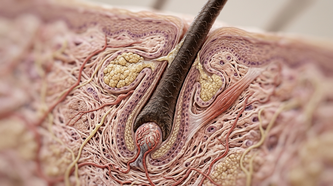 Cross-section illustration of a hair follicle in the scalp